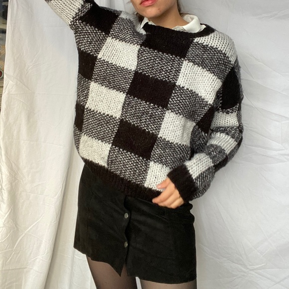 Black and white checkered knitted sweater H&M - Picture 3 of 11
